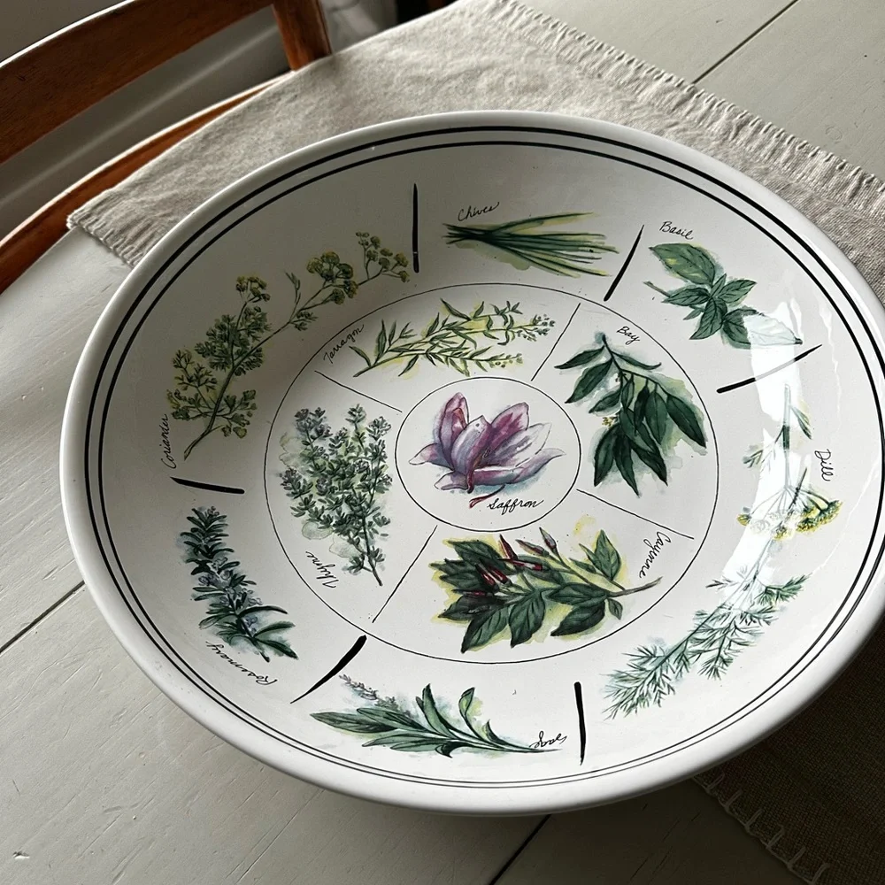 Williams Sonoma White and Green Botanical Dinnerware Bowl